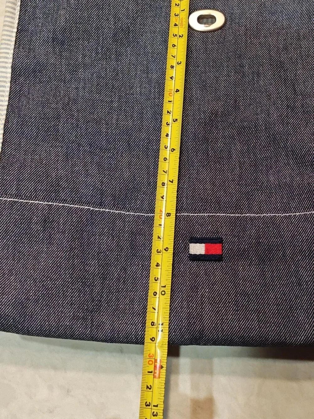 Y2k Tommy Hilfiger Denim Tote with White Trim and Flag Patch